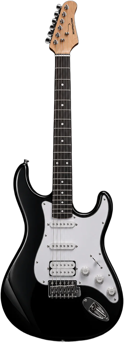 Guitarra MacPherson Raven, corpo estilo ST, preta